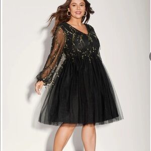 BloomChic Black Dress with Gold Accents